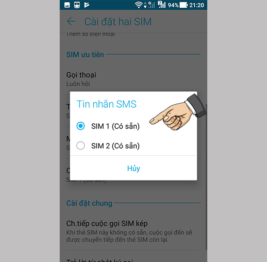 Tùy chọn Sim tin nhắn